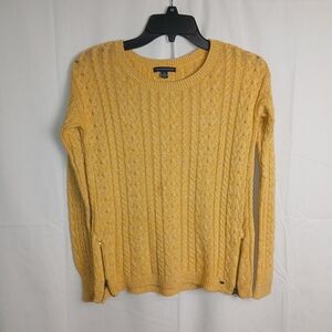 American Eagle Outfitters Mustard Cable-Knit Crewneck Sweater